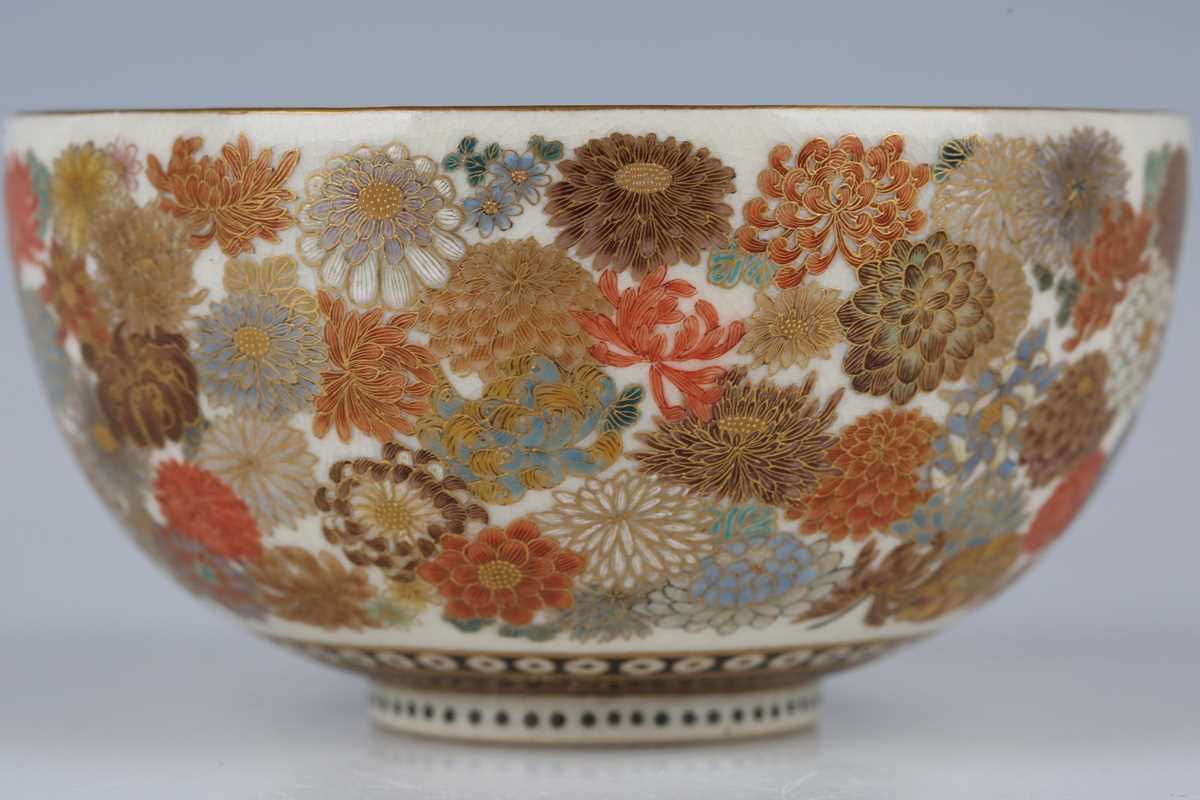 A Japanese Satsuma earthenware bowl by Yabu Meizan, Meiji period, of steep-sided circular form, - Image 5 of 21