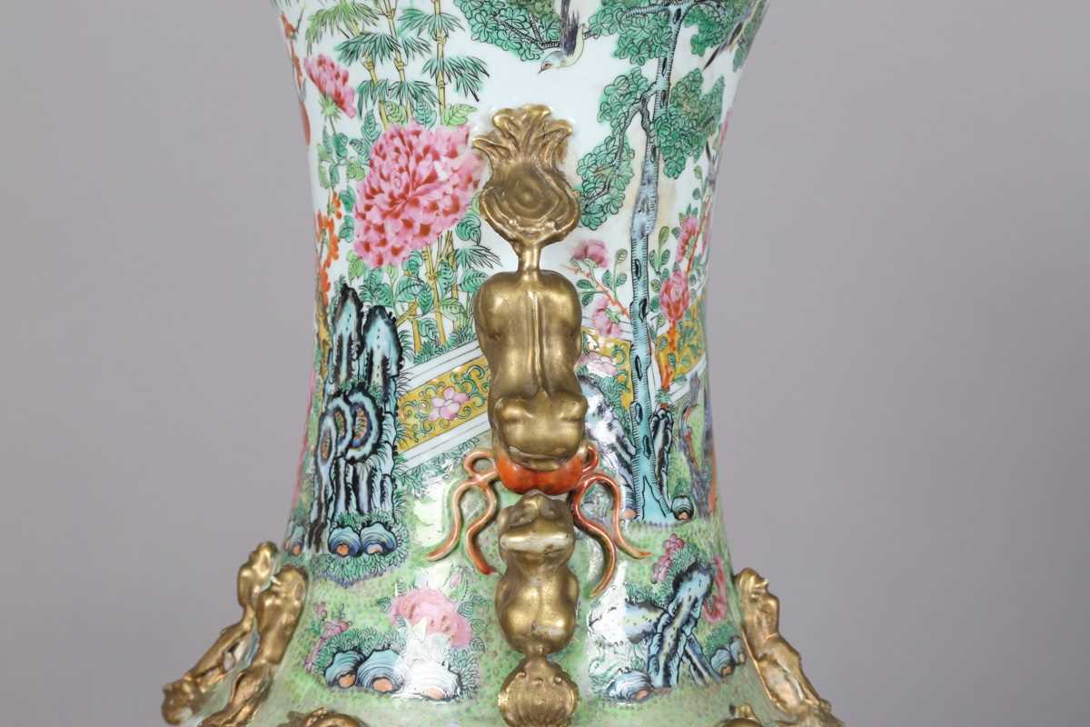 A large Chinese Canton famille rose porcelain vase, mid to late 19th century, the swollen - Image 30 of 47