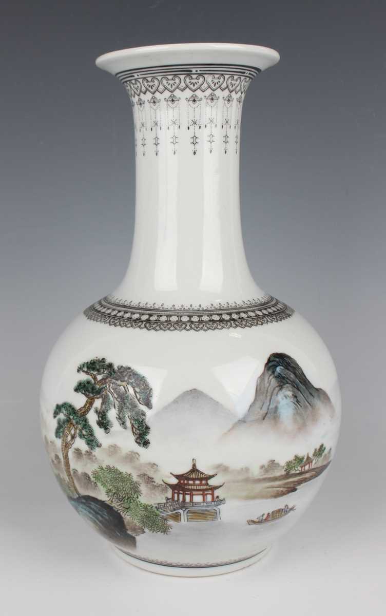 A Chinese porcelain bottle vase, Republic period or slightly later, the globular body painted with - Image 2 of 10