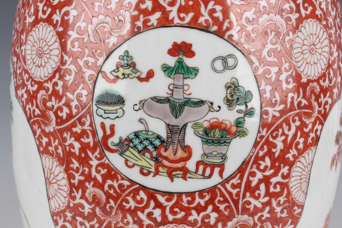 A Chinese famille verte porcelain vase, late Qing dynasty of shouldered tapering form with flared - Image 7 of 16