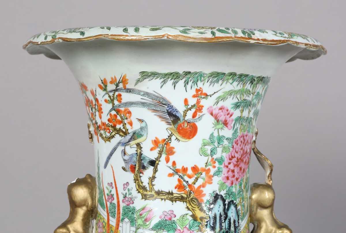 A large Chinese Canton famille rose porcelain vase, mid to late 19th century, the swollen - Image 9 of 47