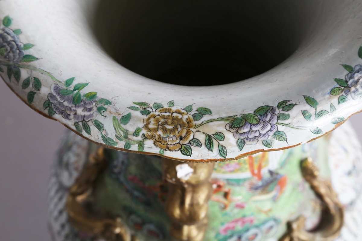 A large Chinese Canton famille rose porcelain vase, mid to late 19th century, the swollen - Image 5 of 47