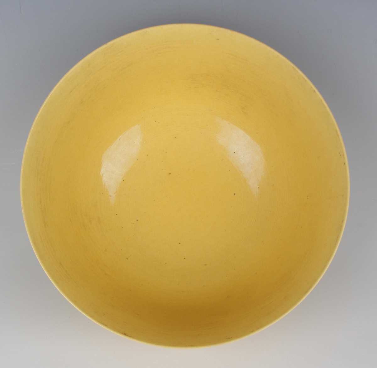 A Chinese yellow glazed porcelain bowl, mark of Chenghua but probably later, of finely potted - Image 2 of 15