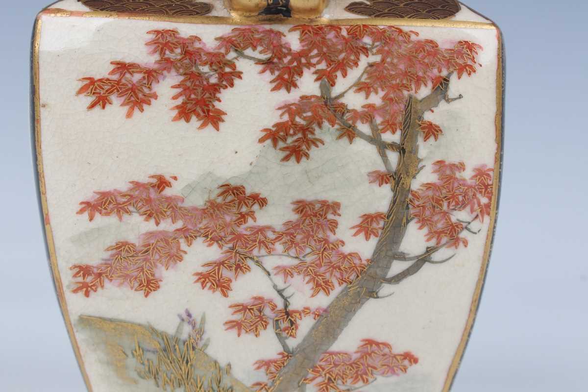 A Japanese Satsuma earthenware koro and cover by Zenkozan, Meiji period, the swollen rectangular - Image 8 of 15