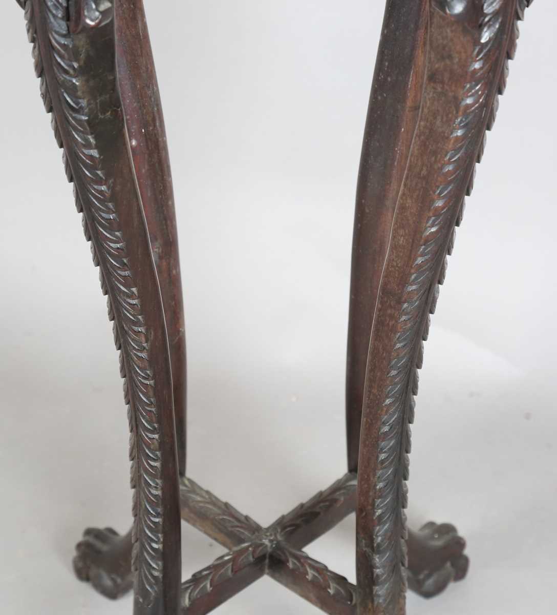 A Chinese hardwood jardinière stand, late 19th century, the circular top inset with a rouge marble - Image 4 of 17