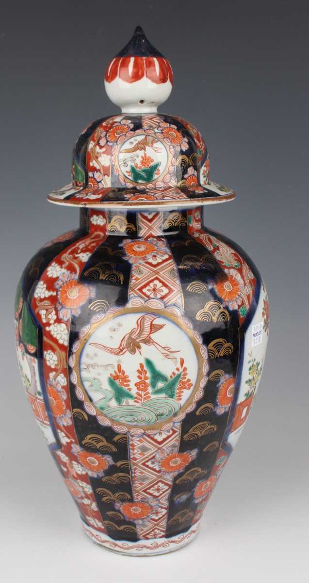 A pair of Japanese Imari porcelain vases and covers, Meiji period, each ovoid body and domed cover - Image 12 of 20