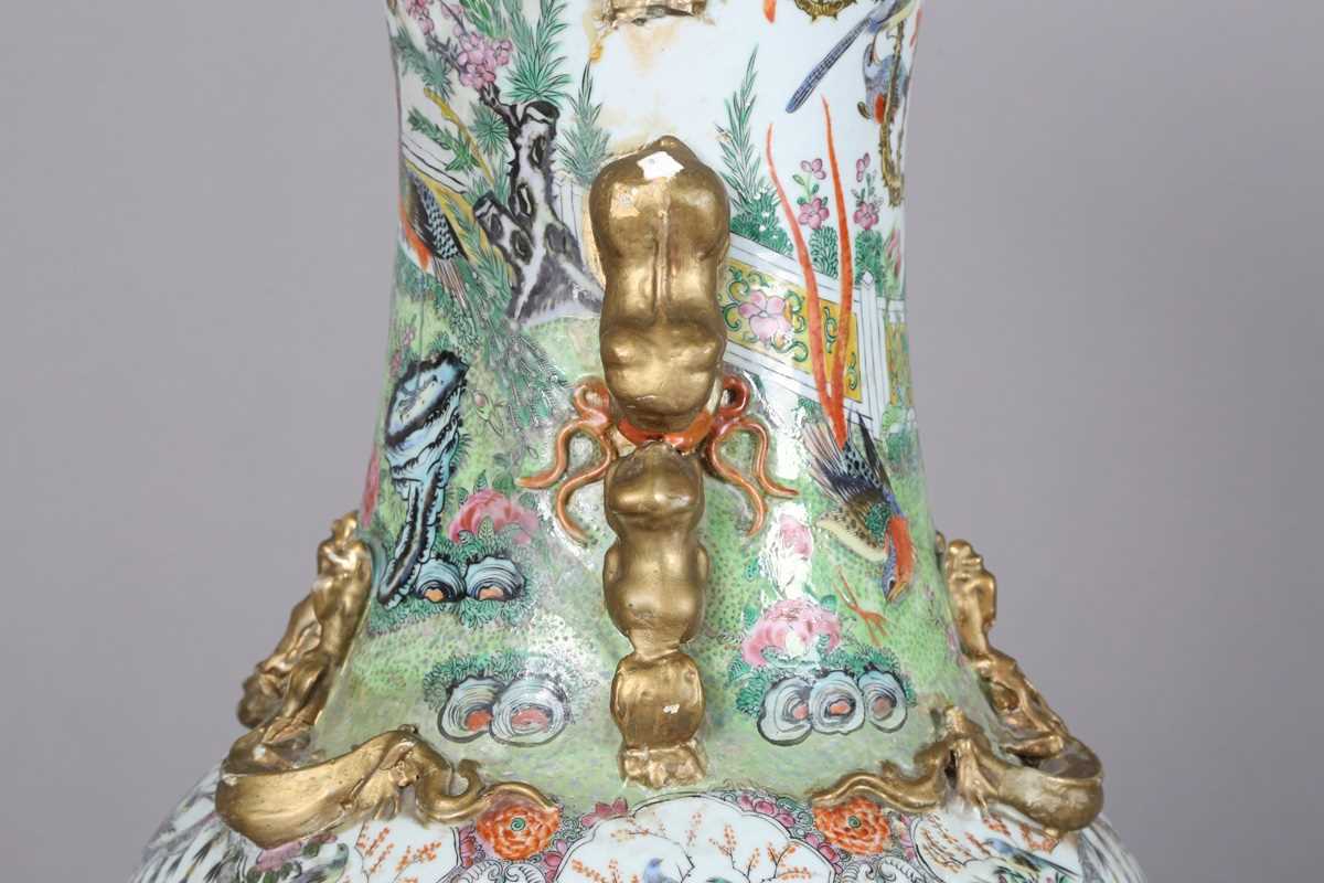 A large Chinese Canton famille rose porcelain vase, mid to late 19th century, the swollen - Image 17 of 47