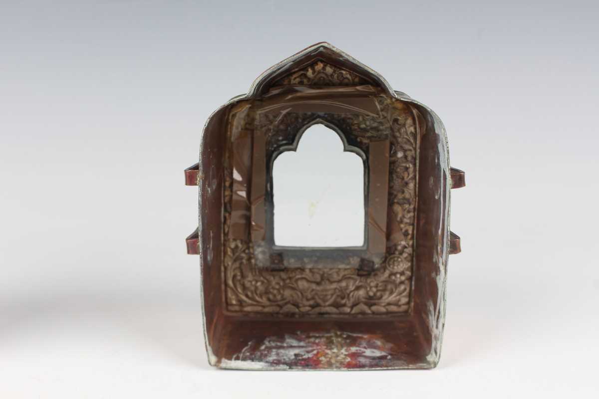 A Tibetan white metal mounted copper gau (portable shrine), late 19th century, the copper box of - Image 16 of 28