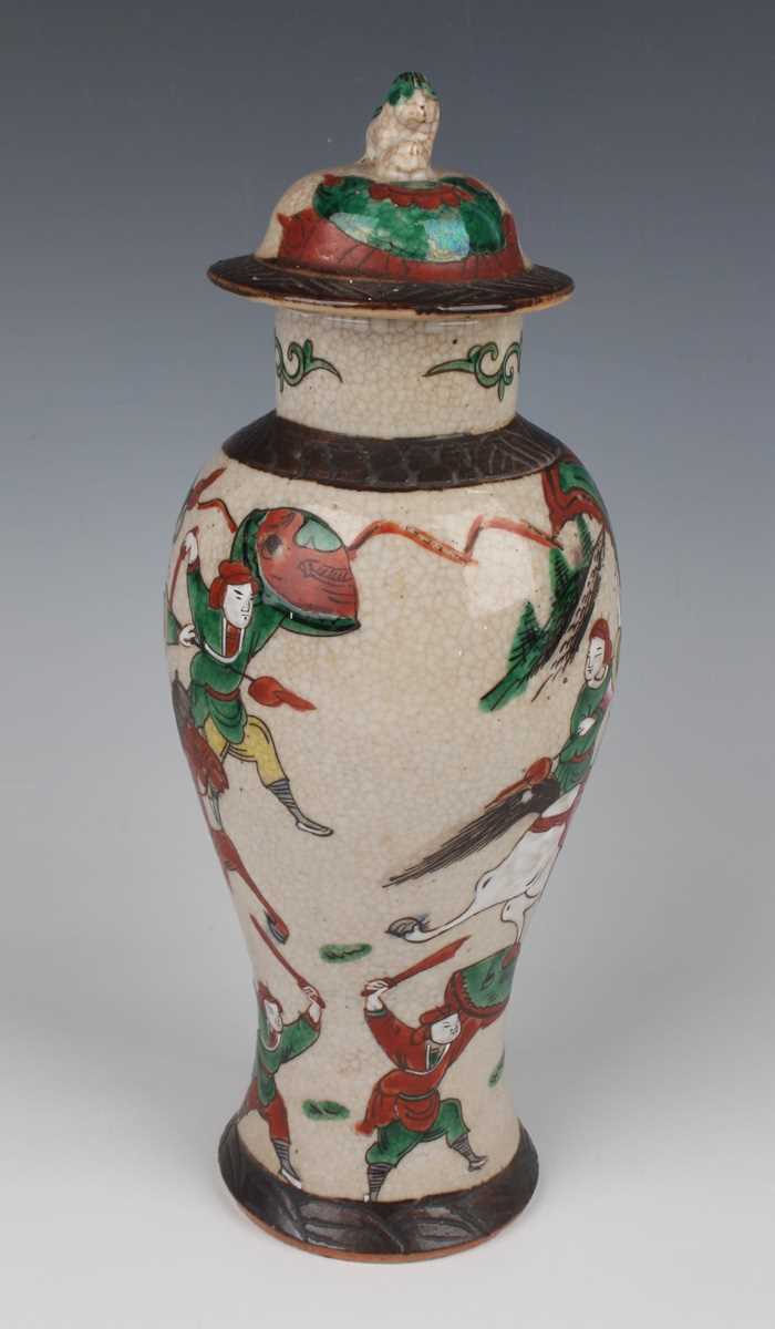 A Chinese crackle glazed porcelain vase and cover, early 20th century, of baluster form, decorated - Image 5 of 20