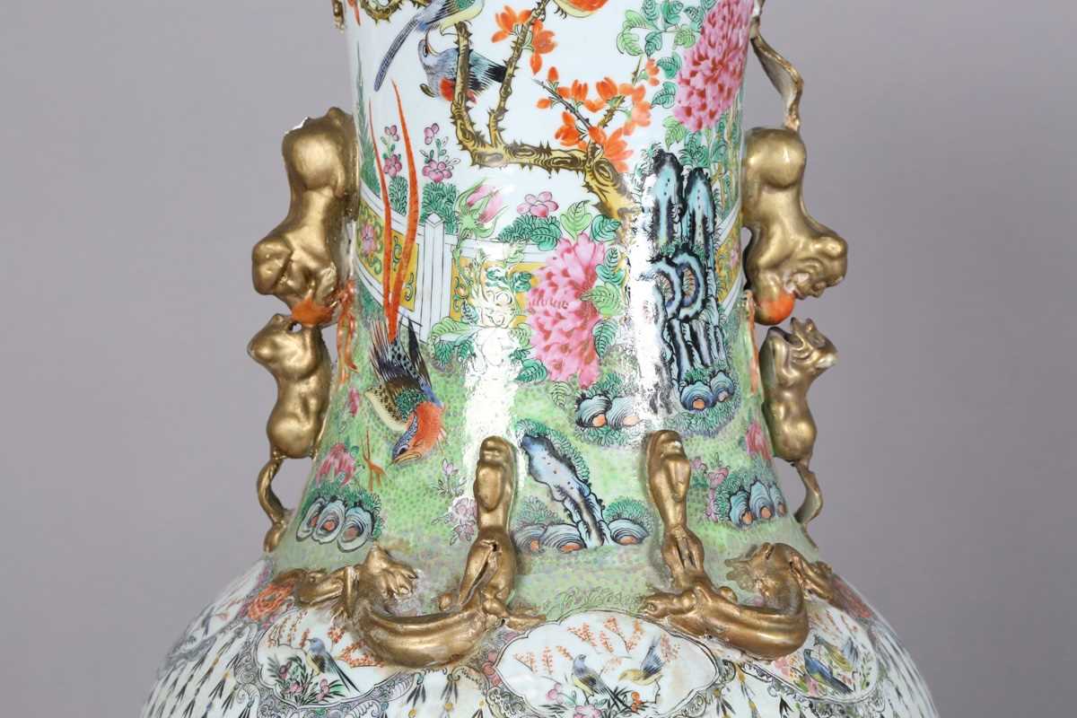 A large Chinese Canton famille rose porcelain vase, mid to late 19th century, the swollen - Image 10 of 47