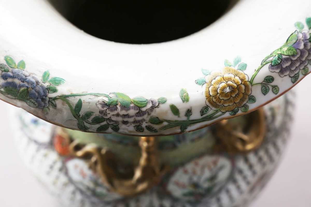A large Chinese Canton famille rose porcelain vase, mid to late 19th century, the swollen - Image 7 of 47