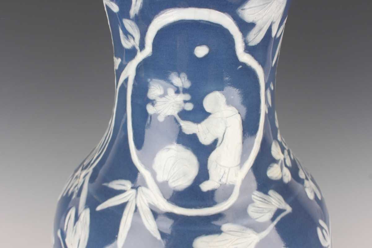 A Chinese white enamelled and blue glazed porcelain vase, late 19th century, of shouldered - Image 6 of 22