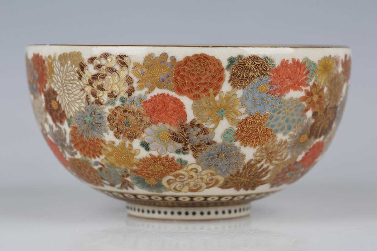 A Japanese Satsuma earthenware bowl by Yabu Meizan, Meiji period, of steep-sided circular form, - Image 3 of 21