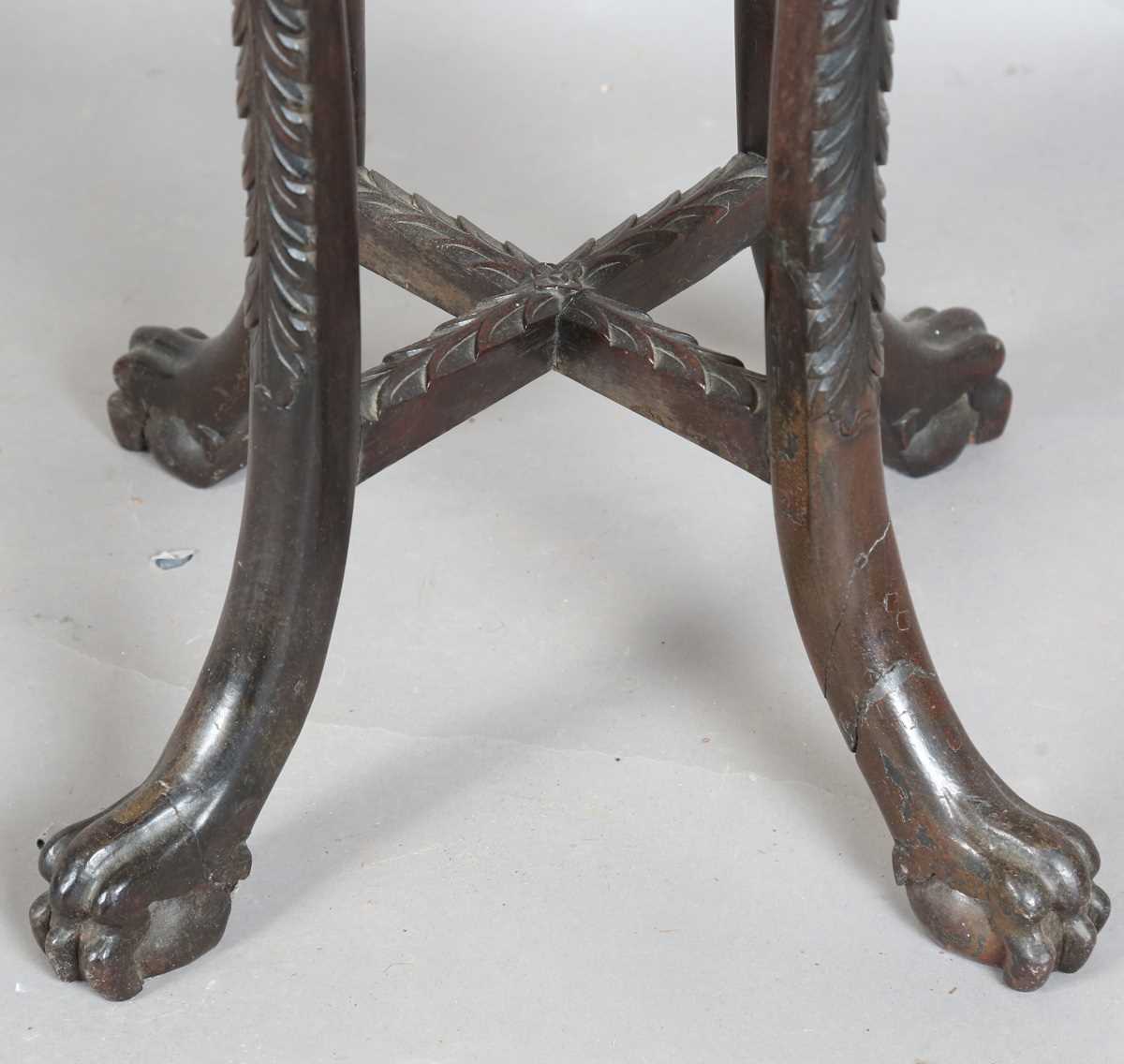 A Chinese hardwood jardinière stand, late 19th century, the circular top inset with a rouge marble - Image 5 of 17