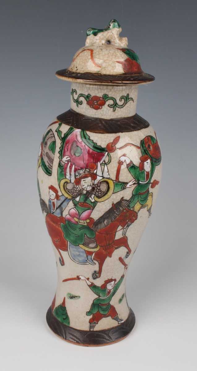 A Chinese crackle glazed porcelain vase and cover, early 20th century, of baluster form, decorated - Image 4 of 20