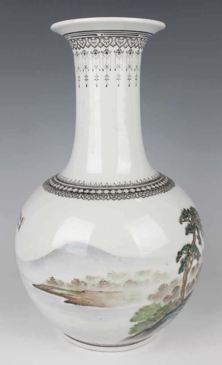 A Chinese porcelain bottle vase, Republic period or slightly later, the globular body painted with - Image 5 of 10