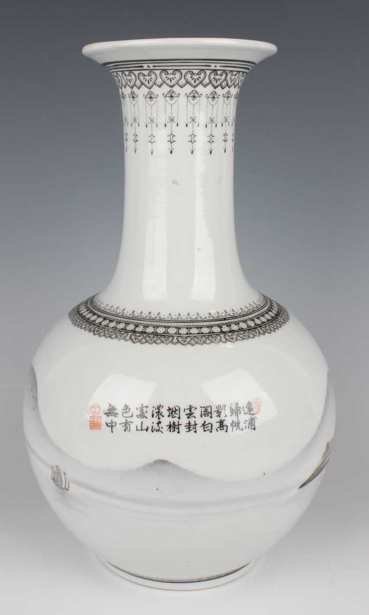 A Chinese porcelain bottle vase, Republic period or slightly later, the globular body painted with - Image 4 of 10