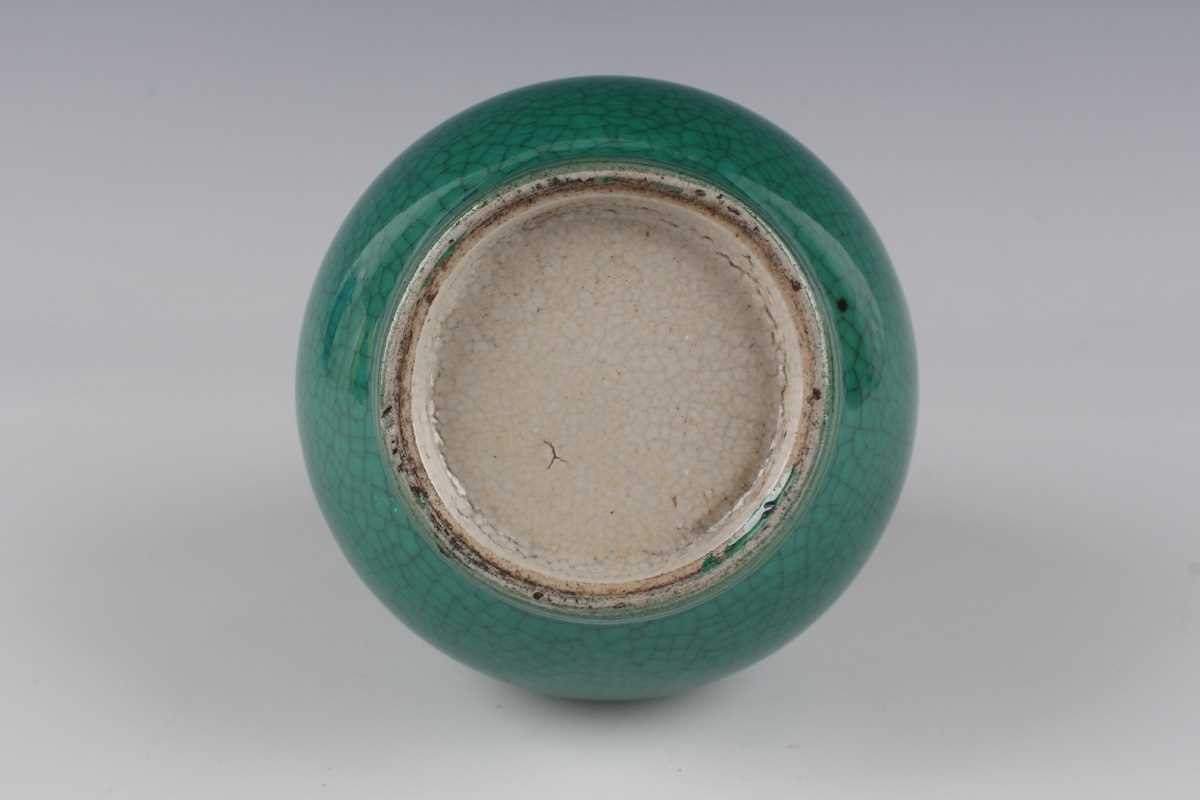 A Chinese green crackle glazed porcelain vase, probably 20th century, of teardrop form, covered in a - Image 5 of 5