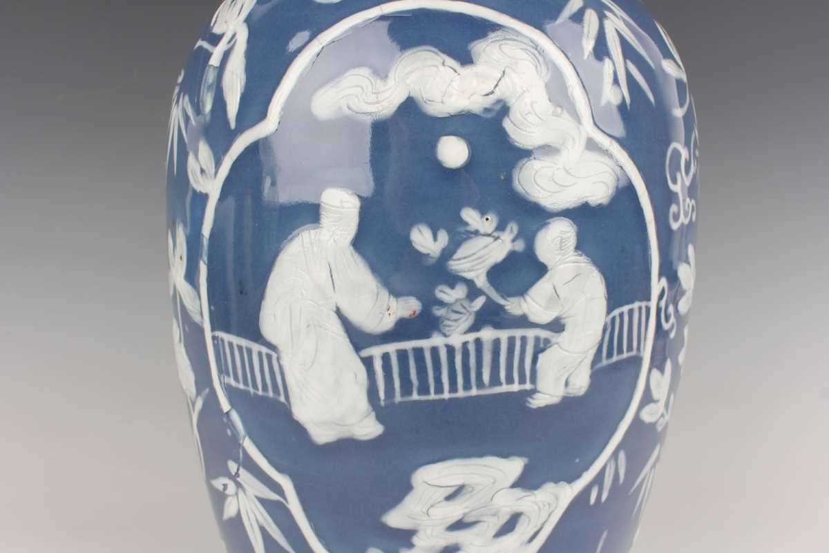 A Chinese white enamelled and blue glazed porcelain vase, late 19th century, of shouldered - Image 5 of 22