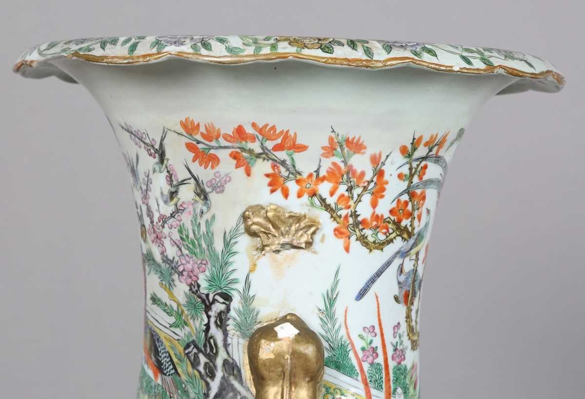 A large Chinese Canton famille rose porcelain vase, mid to late 19th century, the swollen - Image 16 of 47