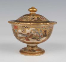 A Japanese Satsuma earthenware circular potpourri jar and cover, attributed to Kozan, Meiji