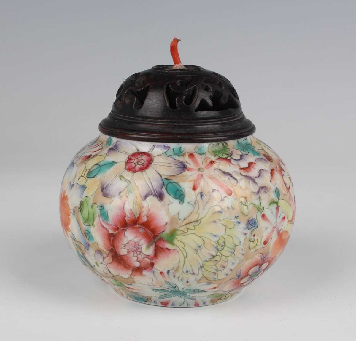 A Chinese famille rose millefleurs porcelain pot, mark of Guangxu but Republic period, of squat - Image 3 of 29