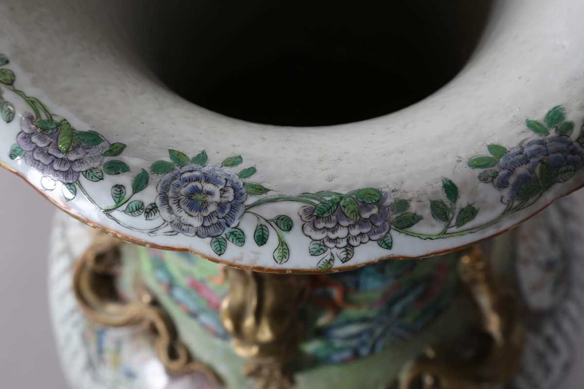 A large Chinese Canton famille rose porcelain vase, mid to late 19th century, the swollen - Image 8 of 47