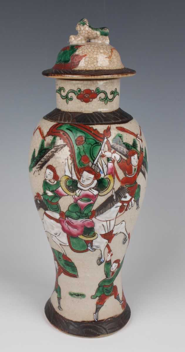 A Chinese crackle glazed porcelain vase and cover, early 20th century, of baluster form, decorated - Image 2 of 20