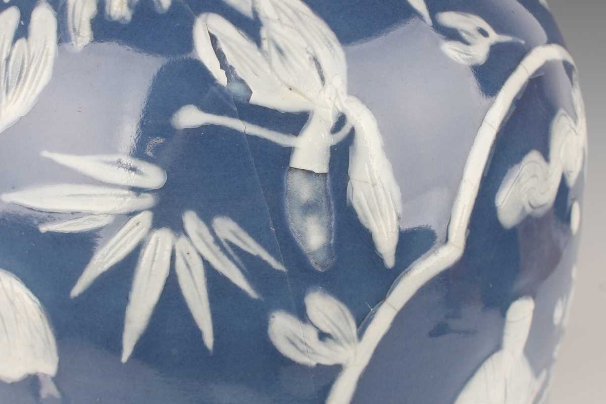 A Chinese white enamelled and blue glazed porcelain vase, late 19th century, of shouldered - Image 20 of 22