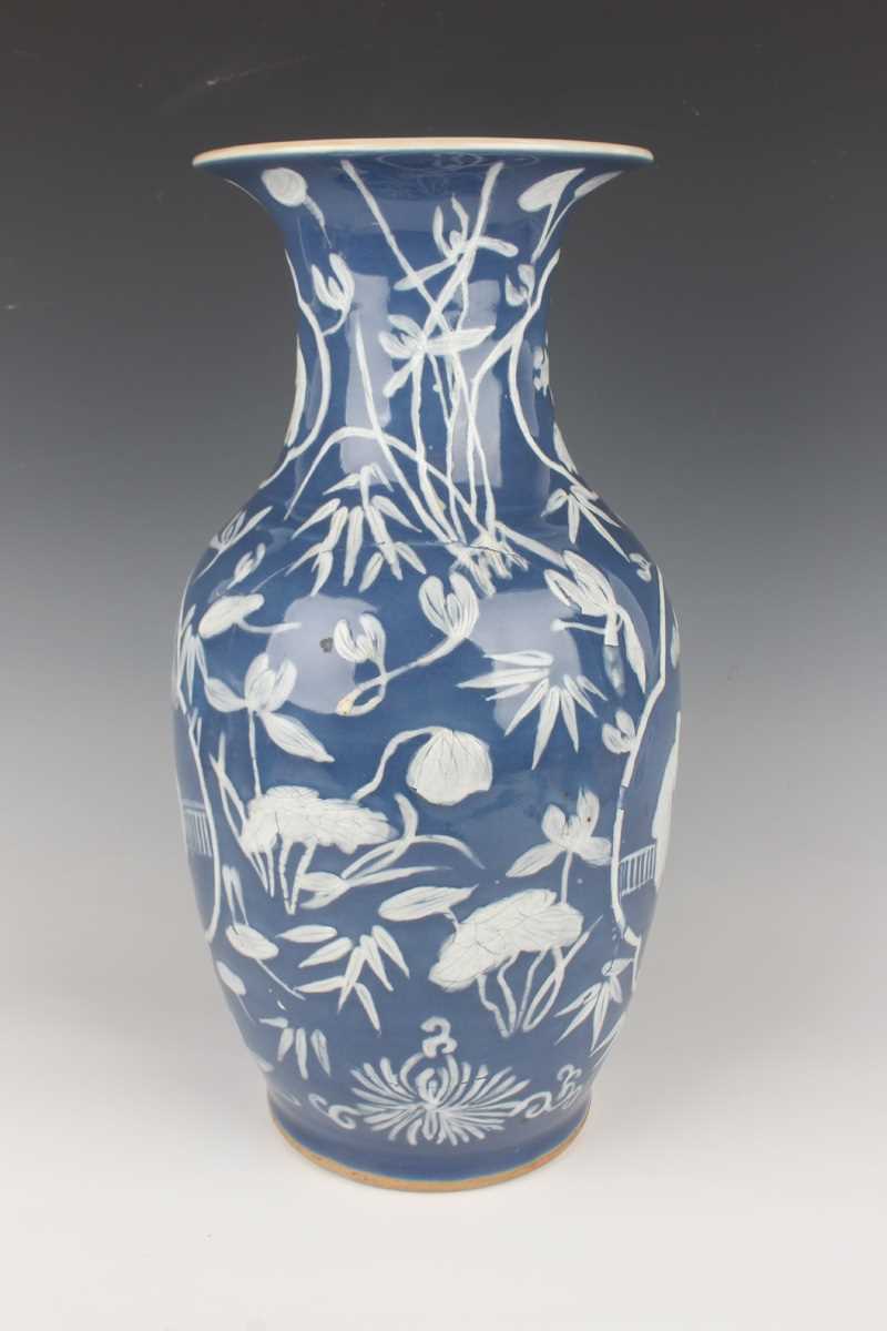 A Chinese white enamelled and blue glazed porcelain vase, late 19th century, of shouldered - Image 4 of 22