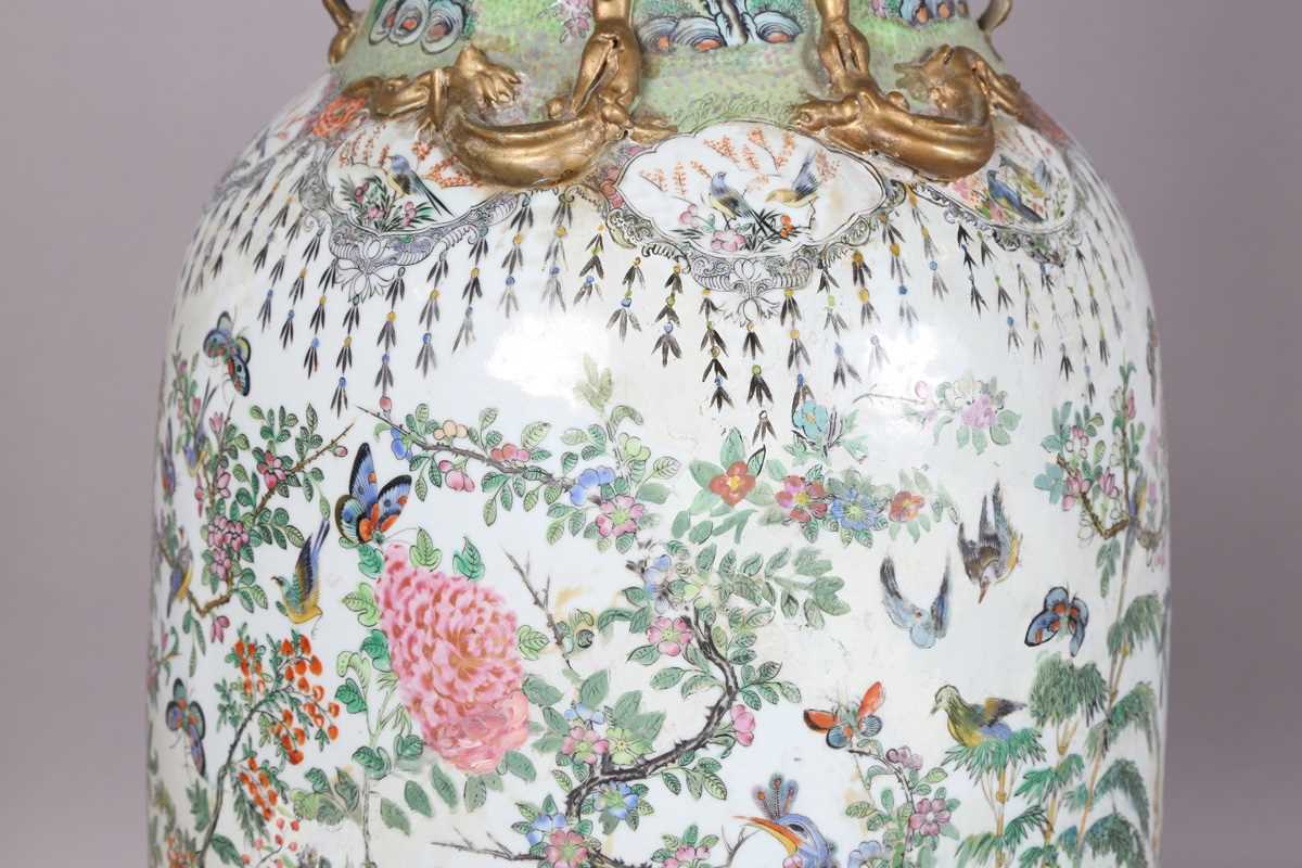 A large Chinese Canton famille rose porcelain vase, mid to late 19th century, the swollen - Image 11 of 47