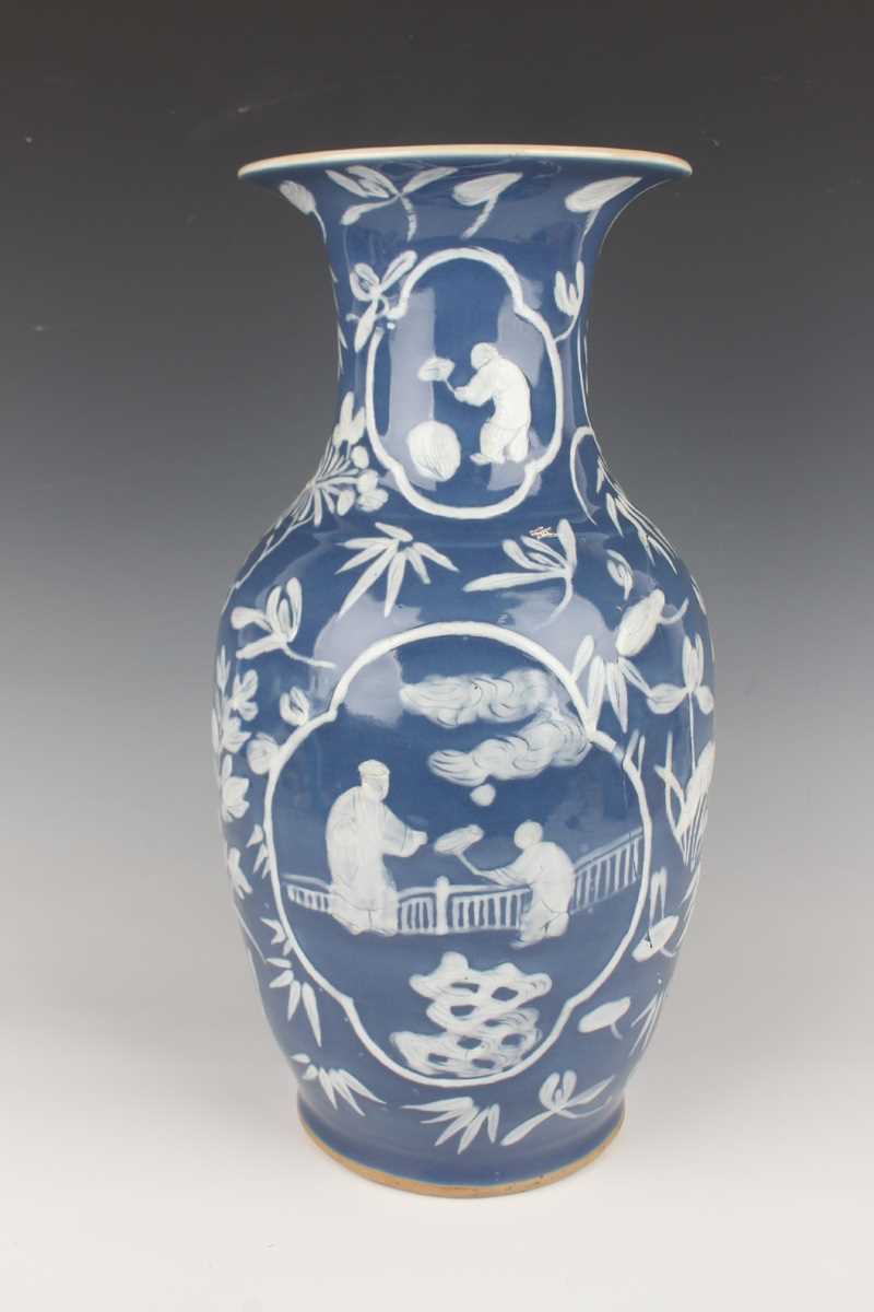 A Chinese white enamelled and blue glazed porcelain vase, late 19th century, of shouldered - Image 3 of 22