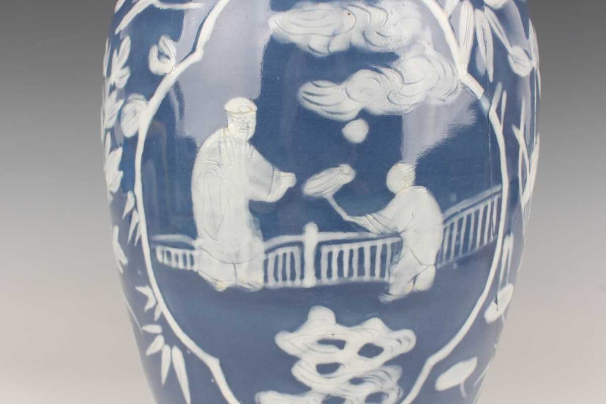 A Chinese white enamelled and blue glazed porcelain vase, late 19th century, of shouldered - Image 8 of 22