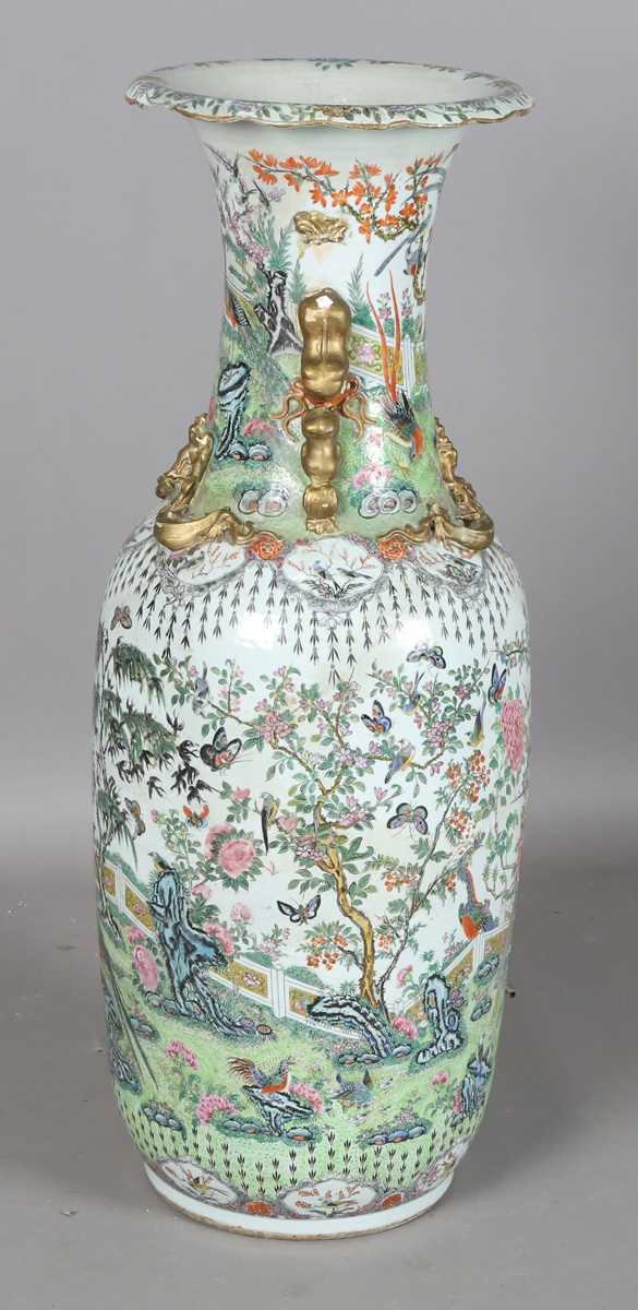 A large Chinese Canton famille rose porcelain vase, mid to late 19th century, the swollen - Image 15 of 47