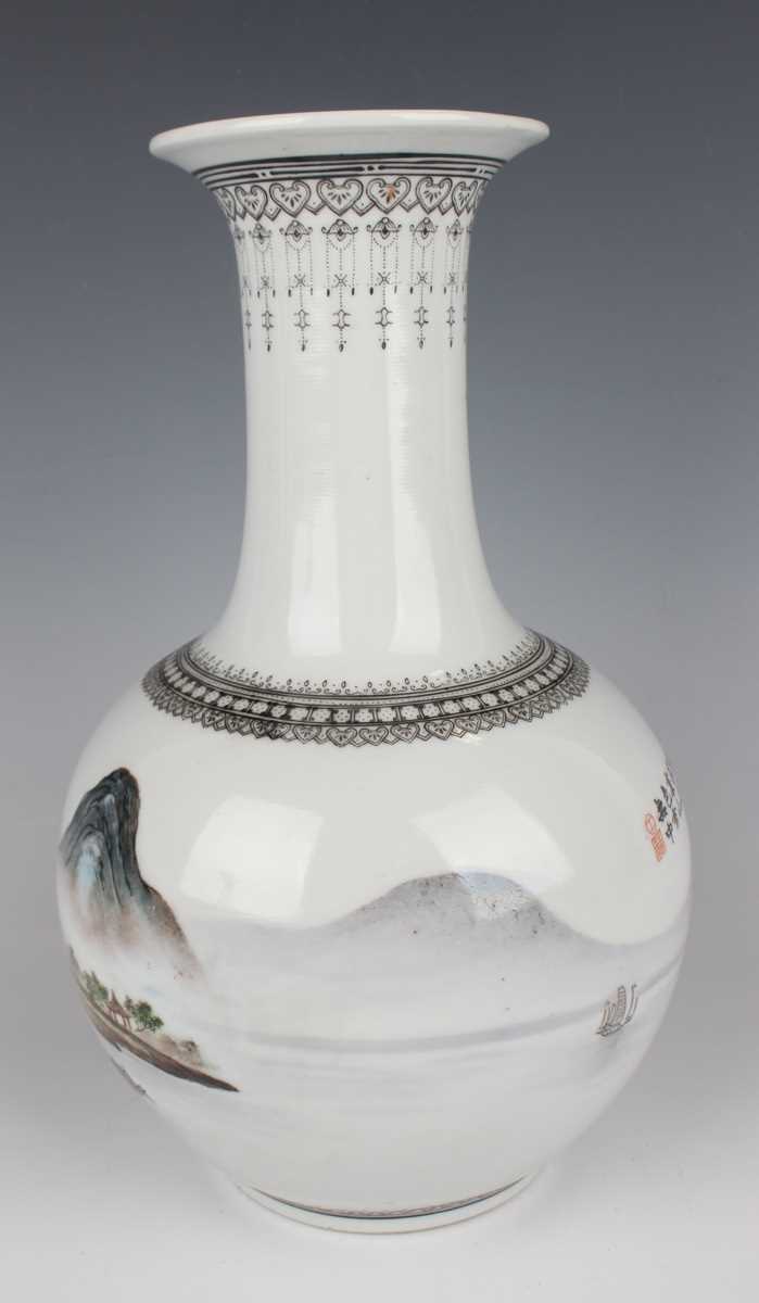 A Chinese porcelain bottle vase, Republic period or slightly later, the globular body painted with - Image 3 of 10