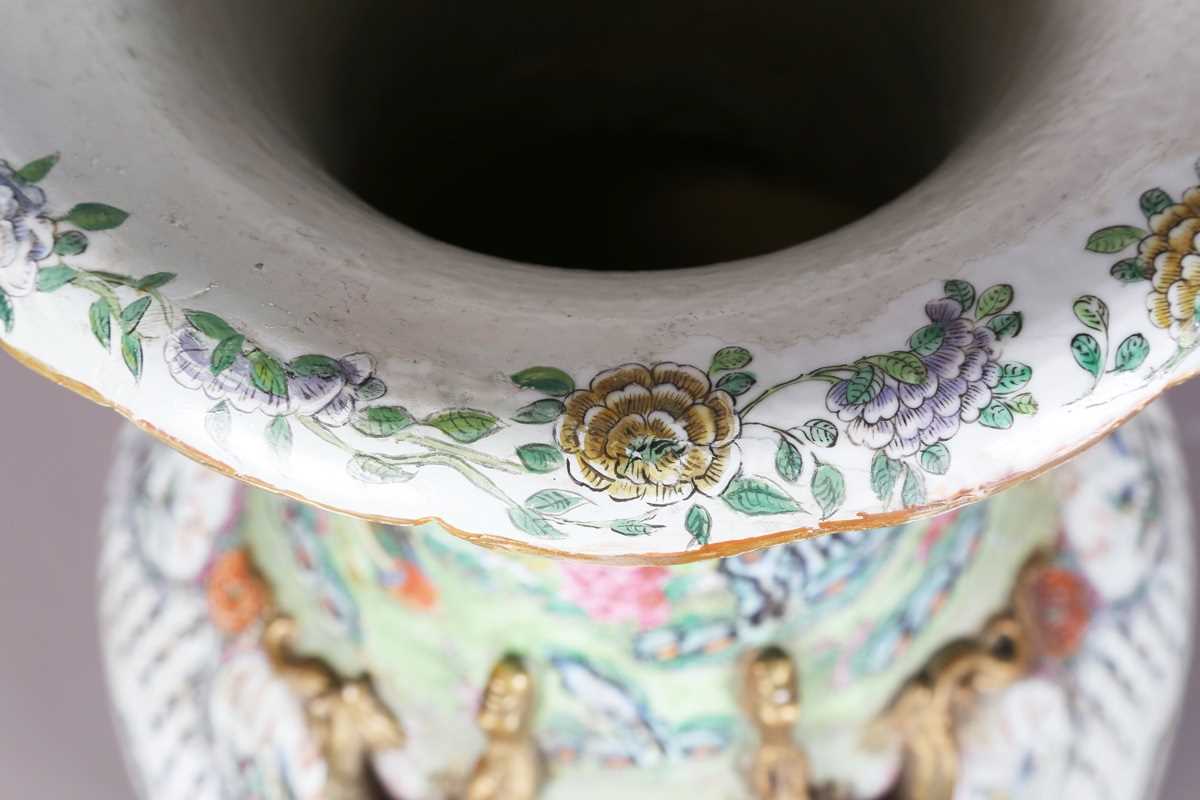 A large Chinese Canton famille rose porcelain vase, mid to late 19th century, the swollen - Image 3 of 47