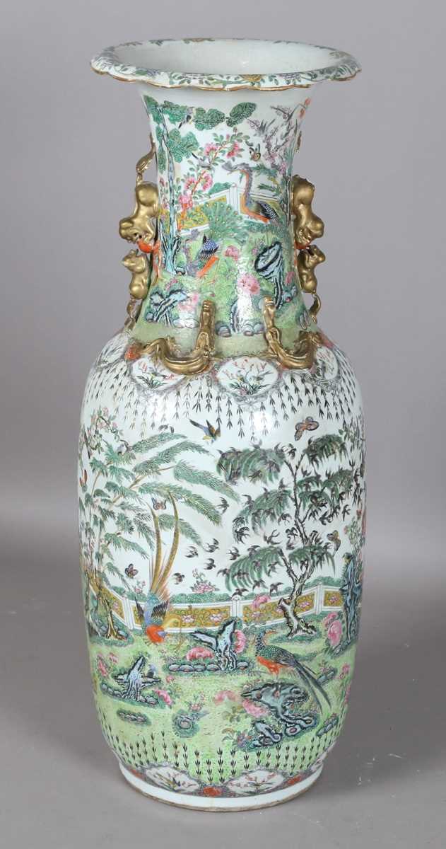 A large Chinese Canton famille rose porcelain vase, mid to late 19th century, the swollen - Image 21 of 47