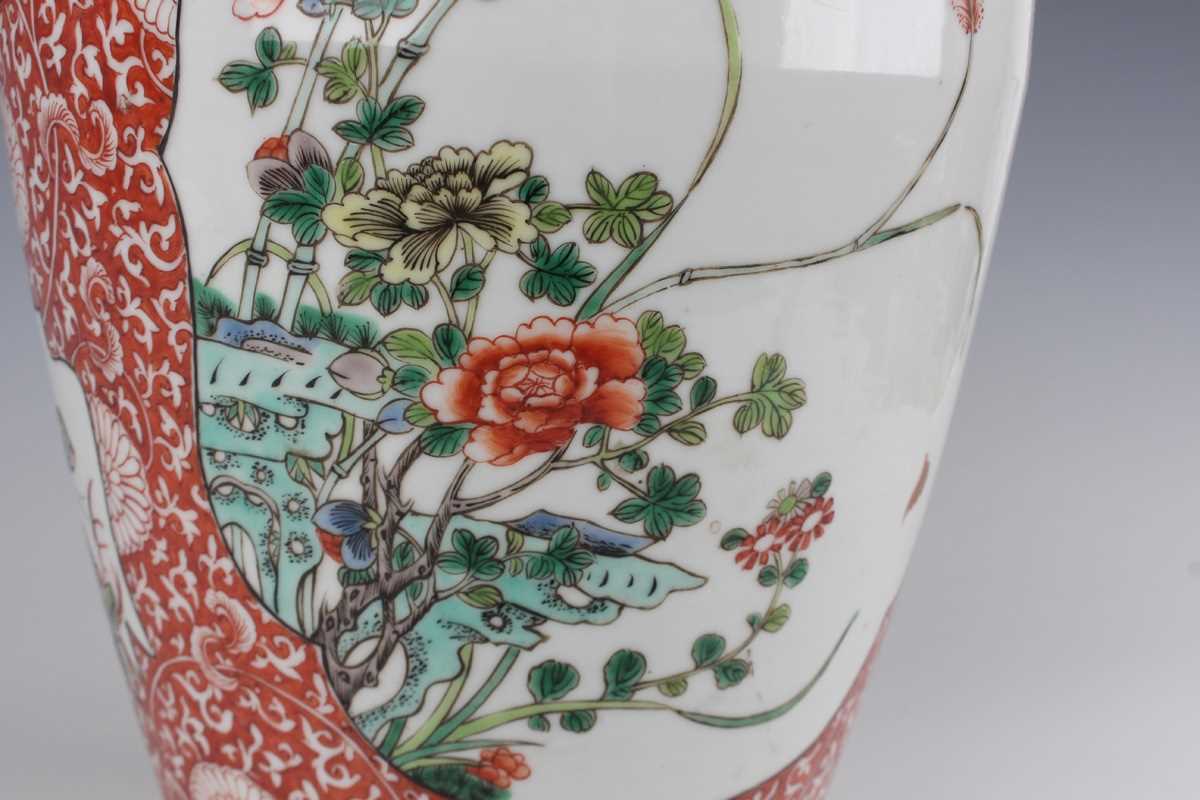 A Chinese famille verte porcelain vase, late Qing dynasty of shouldered tapering form with flared - Image 5 of 16