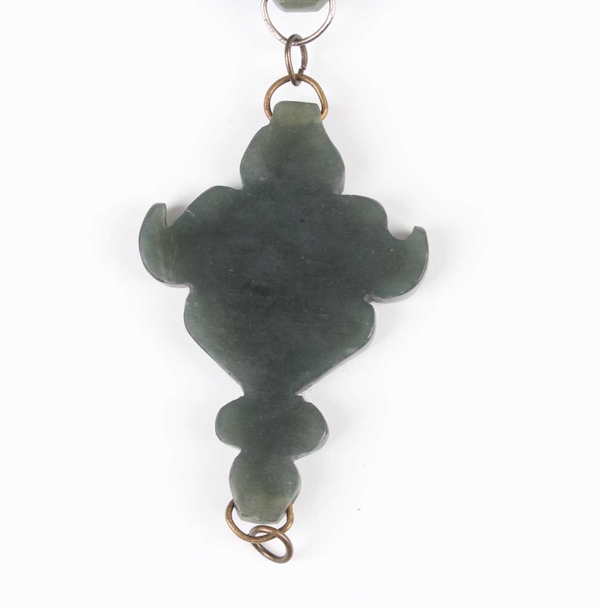 An Islamic dark green jade three-section arm ornament, each piece incised with script, total width - Image 9 of 27