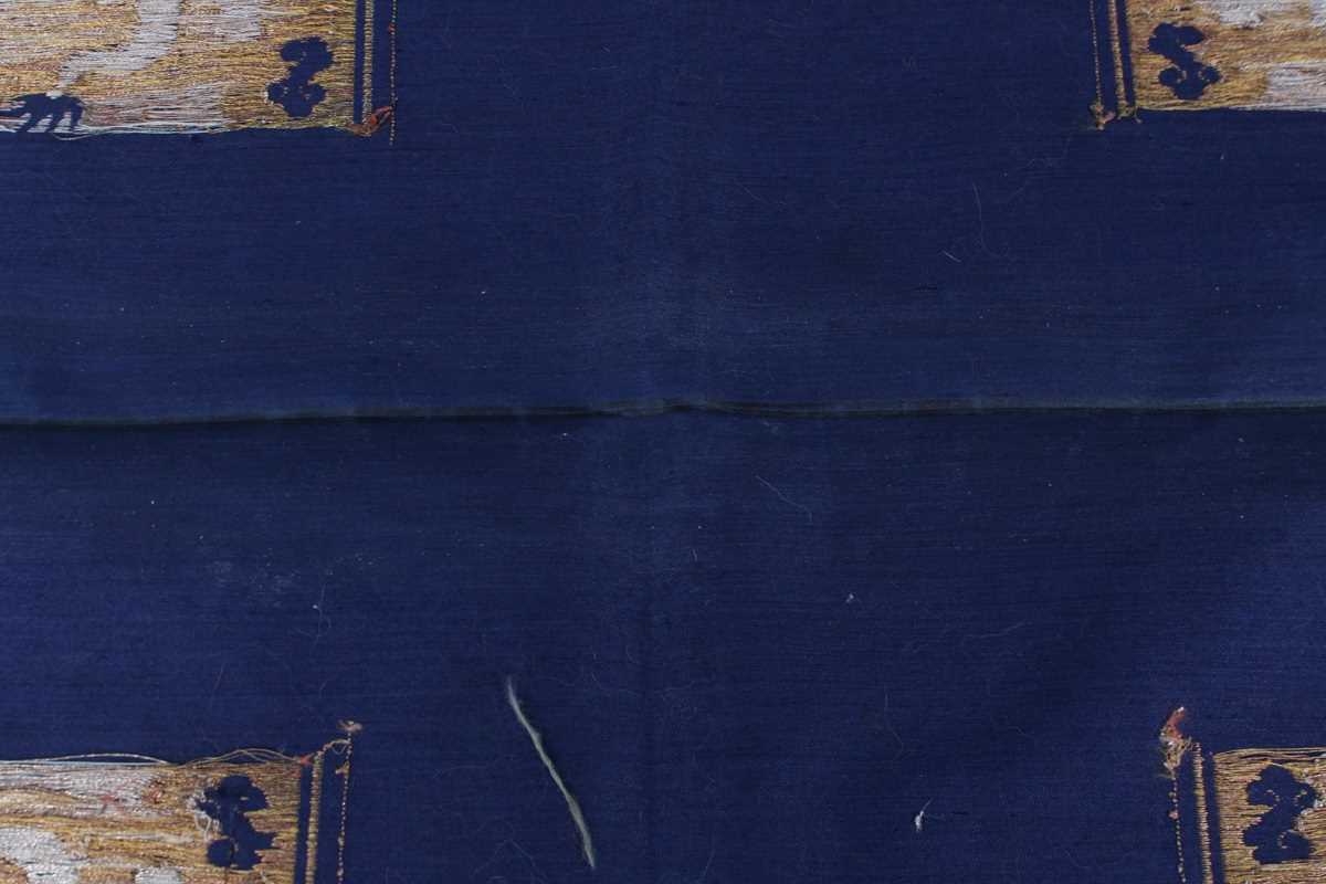 A Chinese blue silk embroidered rectangular panel, 20th century, worked with eight matching rank - Image 35 of 70