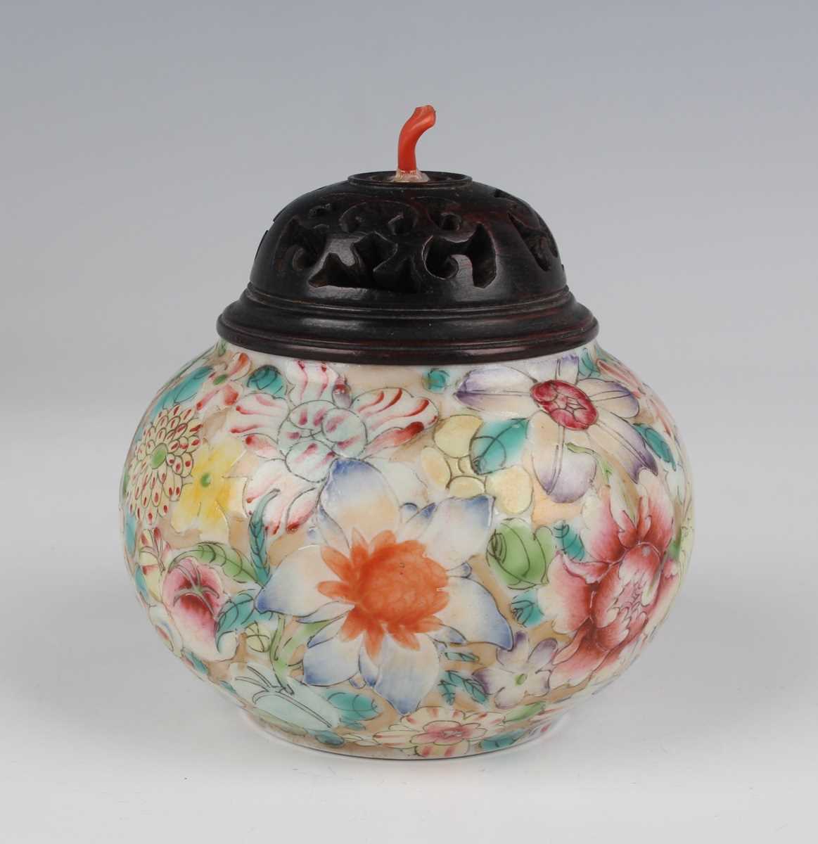 A Chinese famille rose millefleurs porcelain pot, mark of Guangxu but Republic period, of squat - Image 7 of 29