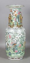 A large Chinese Canton famille rose porcelain vase, mid to late 19th century, the swollen
