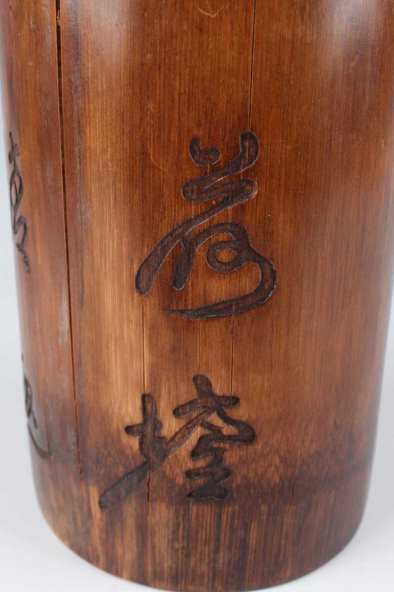 A Chinese bamboo brushpot, 20th century, the exterior carved in low relief with lotus opposing - Image 8 of 10