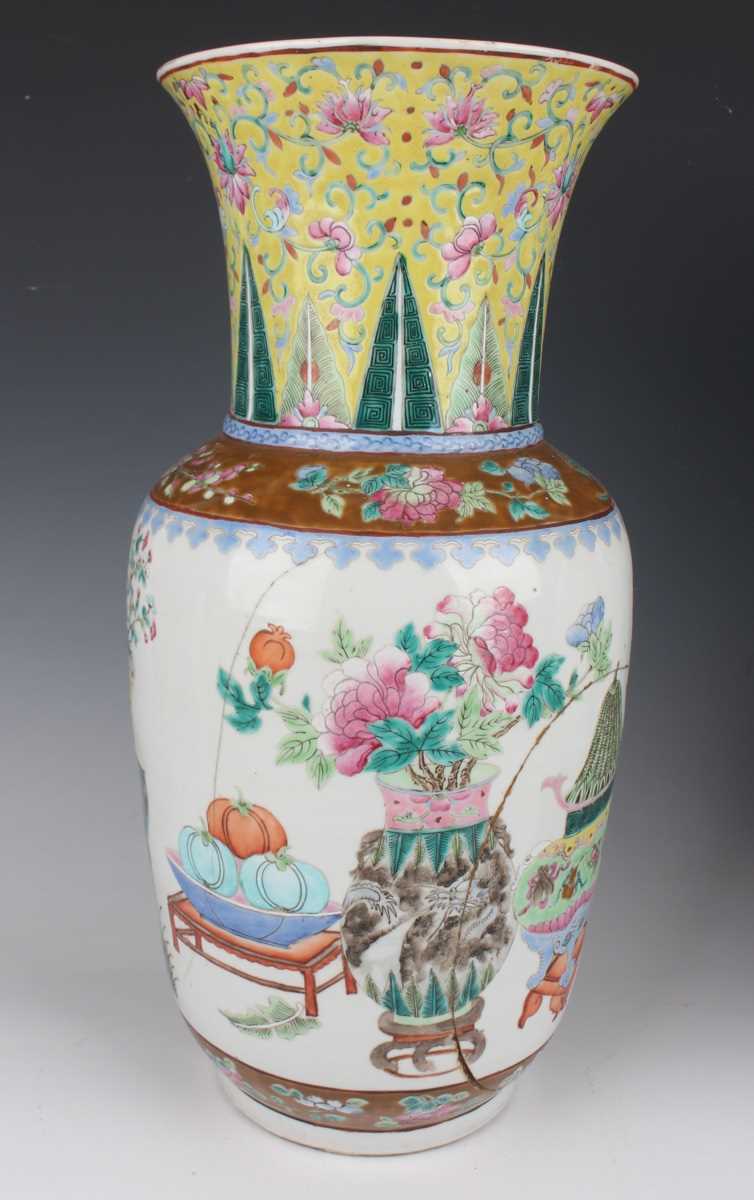 A pair of Chinese famille rose porcelain vases, late 19th century, each swollen cylindrical body - Image 2 of 39