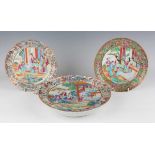 Two Chinese Canton famille rose porcelain side plates, mid-19th century, each painted with a central