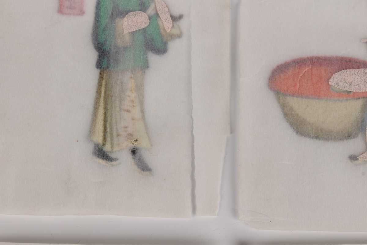 A set of ten Chinese Canton export watercolour paintings on rice paper, late 19th century, each - Image 4 of 14
