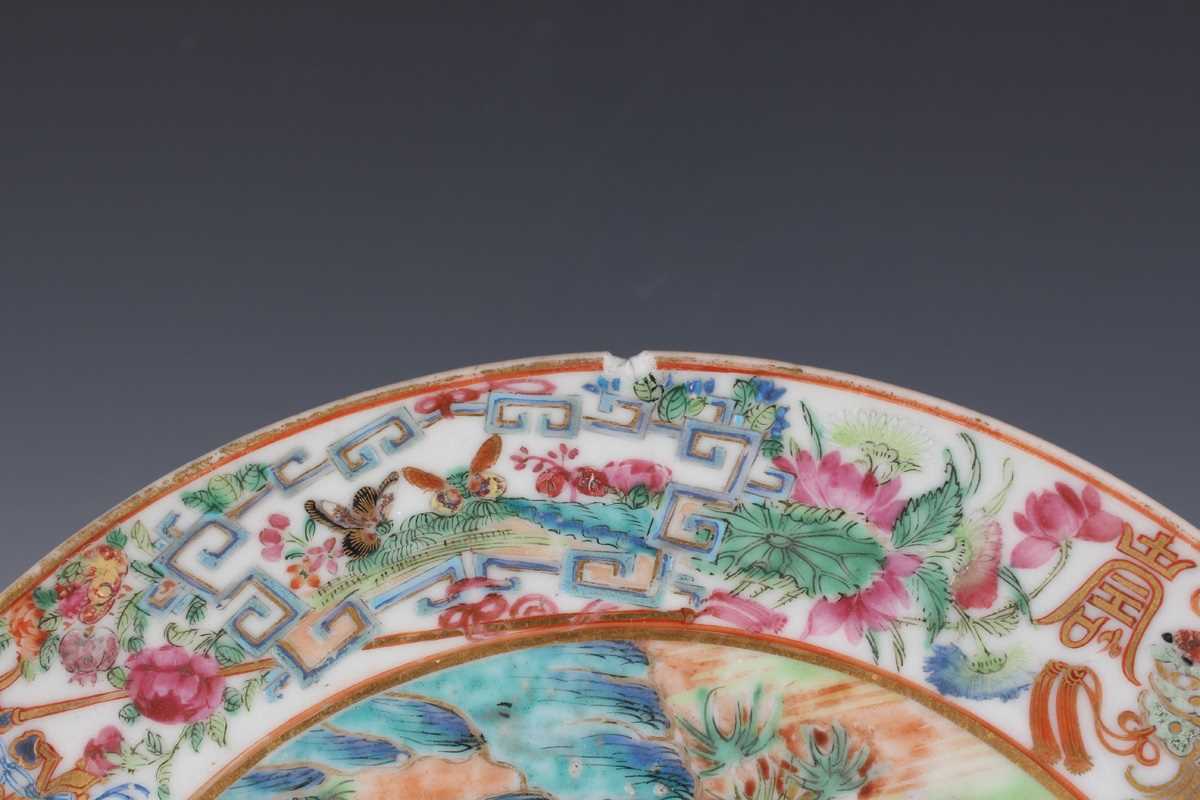 Two Chinese Canton famille rose porcelain side plates, mid-19th century, each painted with a central - Image 6 of 18