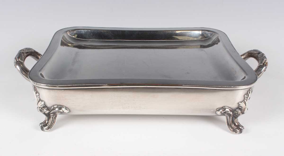 A 19th century Sheffield plate entrée dish, cover and warmer base of shaped oval outline with cast - Image 3 of 6