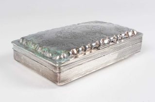 A 19th century Dutch silver cigar box of rectangular form with twin hinged lid, the top engraved