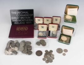 A collection of various coins, including a group of pre-147 British silver nickel coinage and two